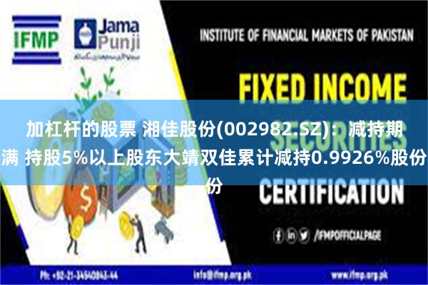 加杠杆的股票 湘佳股份(002982.SZ)：减持期满 持股5%以上股东大靖双佳累计减持0.9926%股份